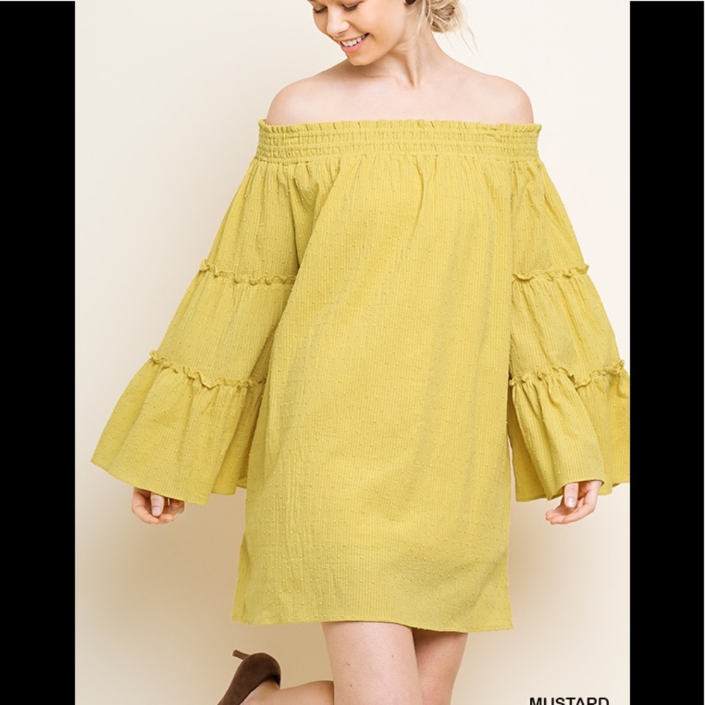 Umgee polka dot off shoulder tiered dress NWT